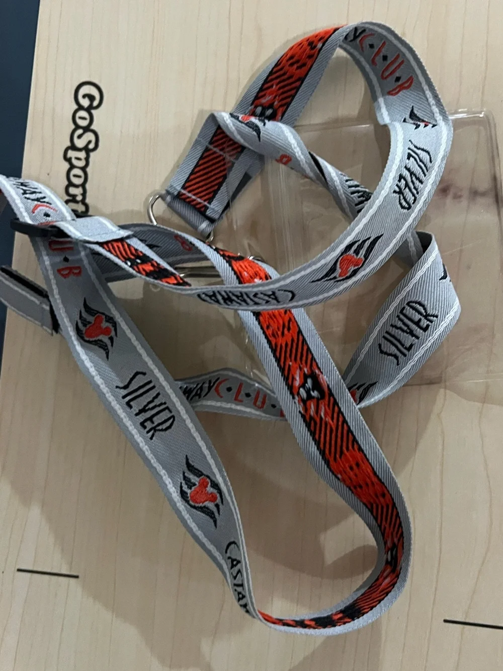 Silver Club Gray & Red Woven Lanyard with Safety Breakaway & Card Holder